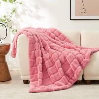 Cozy Bliss Faux Fur Throw Blanket For Couch Cozy Warm Plush Striped Blanket For Sofa Bedroom Living Room Pink