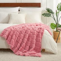 Cozy Bliss Faux Fur Throw Blanket For Couch Cozy Warm Plush Striped Blanket For Sofa Bedroom Living Room Pink