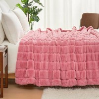 Cozy Bliss Faux Fur Throw Blanket For Couch Cozy Warm Plush Striped Blanket For Sofa Bedroom Living Room Pink