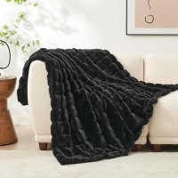 Cozy Bliss Faux Fur Throw Blanket For Couch Cozy Warm Plush Striped Blanket For Sofa Bedroom Living Room Black