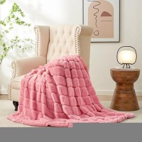 Cozy Bliss Faux Fur Throw Blanket For Couch Cozy Warm Plush Striped Blanket For Sofa Bedroom Living Room Pink