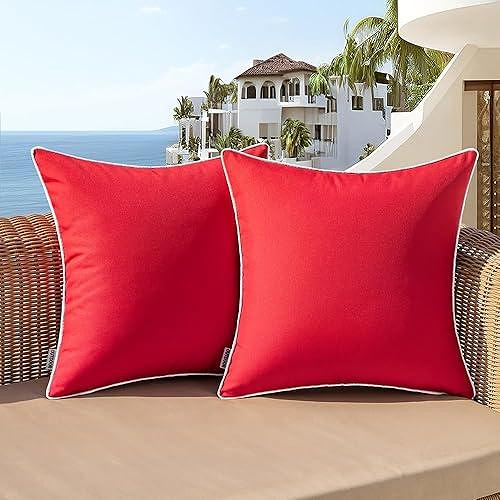 Woaboy Set Of 2 Christmas Outdoor Waterproof Pillow Covers 18X18 Inch Red Decorative Throw Pillow Covers Square Solid Color Couc