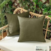 Woaboy Set Of 2 Outdoor Waterproof Throw Pillow Covers Olive Green Decorative Farmhouse Solid Cushion Cases For Bed Sofa Couch C