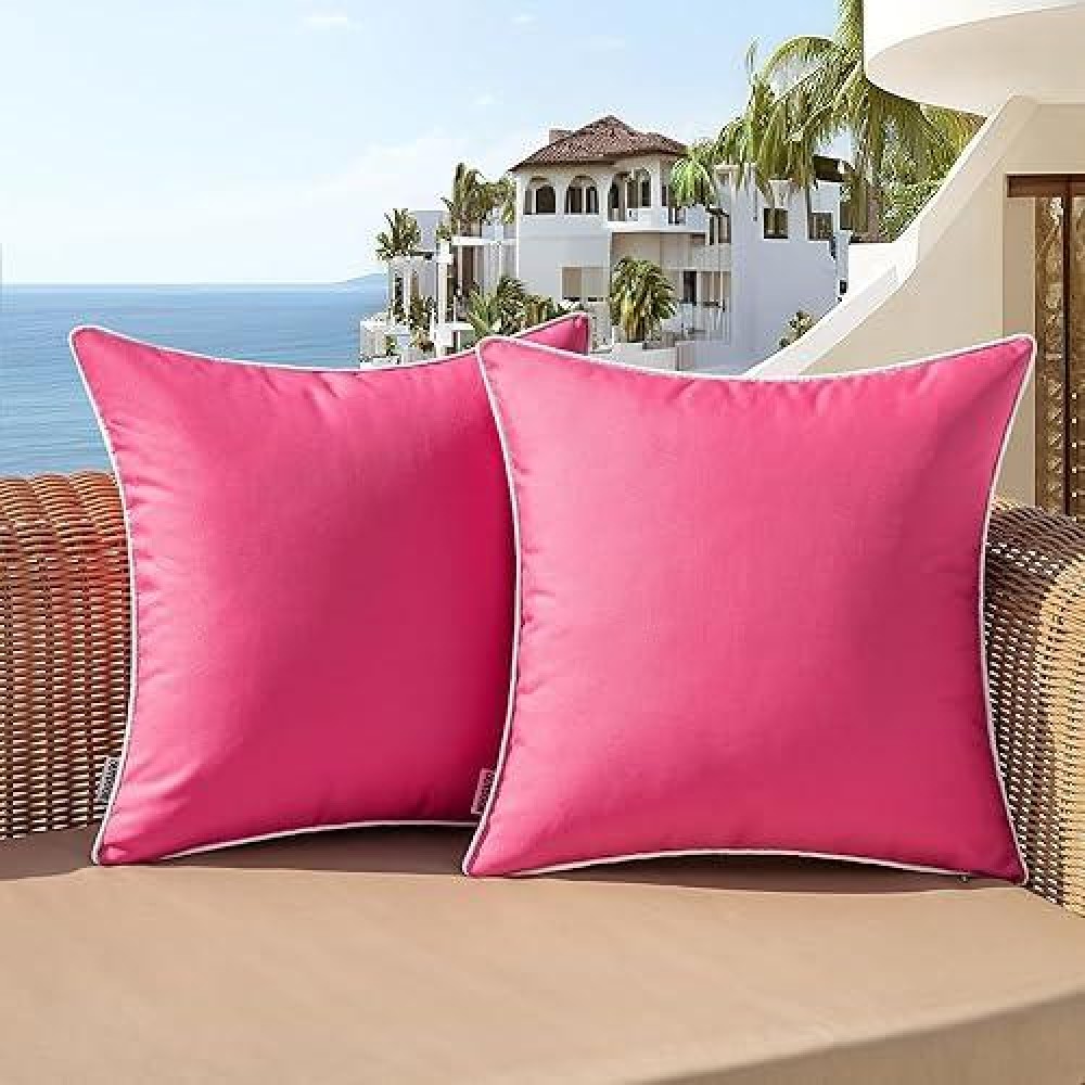 Woaboy Set Of 2 Outdoor Waterproof Pillow Covers 16X16 Inch Hot Pink Decorative Farmhouse Throw Pillow Covers Square Solid Color