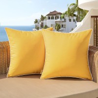 Woaboy Set Of 2 Outdoor Waterproof Pillow Covers 16X16 Inch Yellow Decorative Throw Pillow Covers Square Solid Color Couch Pillo