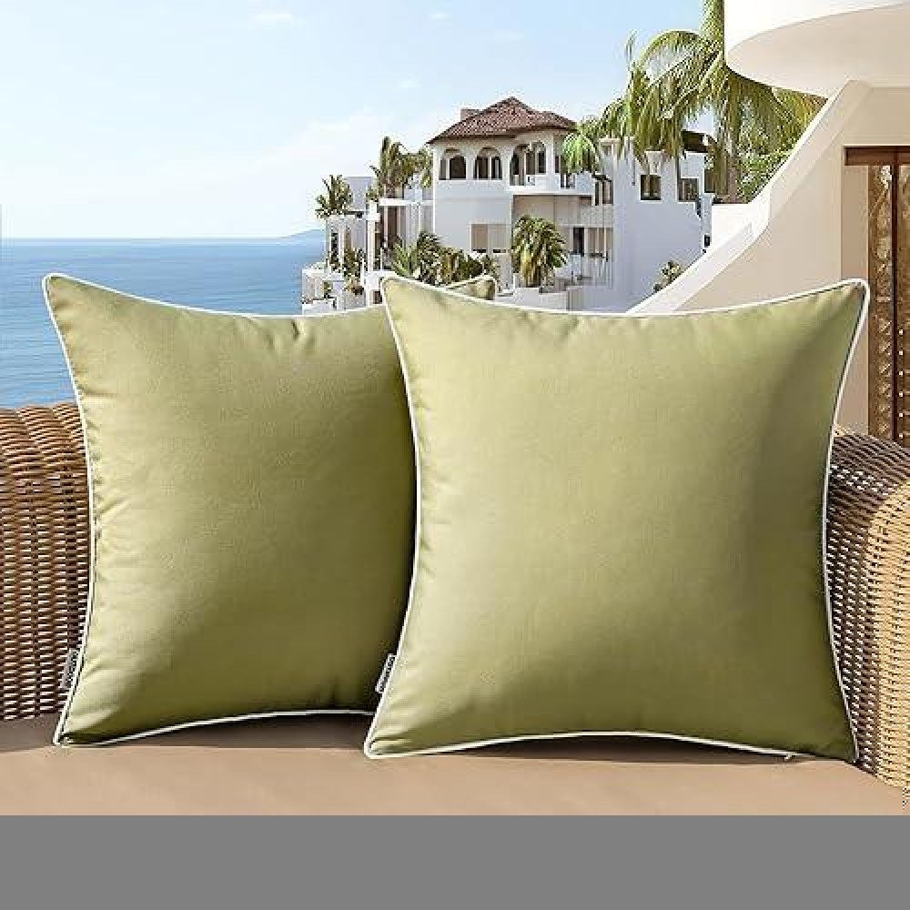 Woaboy Set Of 2 Outdoor Waterproof Pillow Covers 18X18 Inch Sage Green Decorative Throw Pillow Covers Square Solid Color Couch P