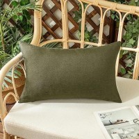 Woaboy Set Of 2 Outdoor Waterproof Throw Pillow Covers Olive Green Decorative Farmhouse Solid Cushion Cases For Bed Sofa Couch C