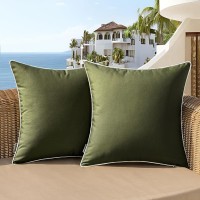 Woaboy Set Of 2 Outdoor Waterproof Pillow Covers 18X18 Inch Olive Green Decorative Throw Pillow Covers Square Solid Color Couch