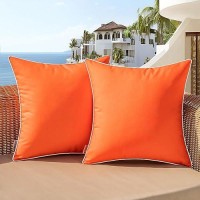 Woaboy Set Of 2 Fall Outdoor Waterproof Pillow Covers 18X18 Inch Bright Orange Decorative Throw Pillow Covers Square Solid Color