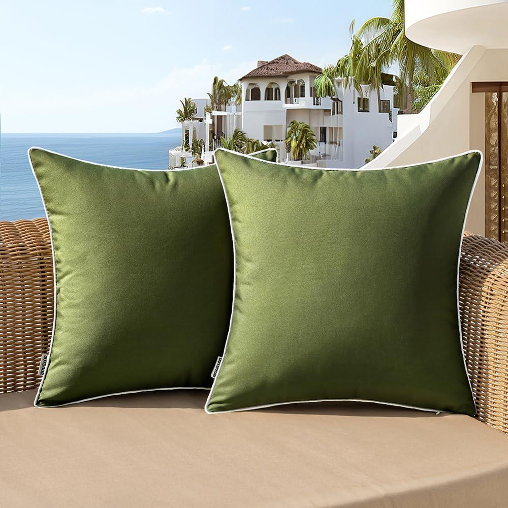 Woaboy Set Of 2 Outdoor Waterproof Pillow Covers 18X18 Inch Moss Green Decorative Throw Pillow Covers Square Solid Color Couch P