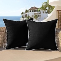 Woaboy Set Of 2 Outdoor Waterproof Pillow Covers 16X16 Inch Navy Blue Decorative Farmhouse Throw Pillow Covers Square Solid Colo