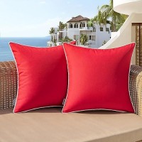 Woaboy Set Of 2 Christmas Outdoor Waterproof Pillow Covers 16X16 Inch Red Decorative Farmhouse Throw Pillow Covers Square Solid