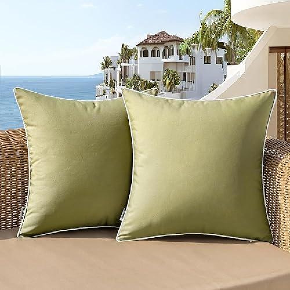 Woaboy Set Of 2 Outdoor Waterproof Pillow Covers 16X16 Inch Sage Green Decorative Farmhouse Throw Pillow Covers Square Solid Col