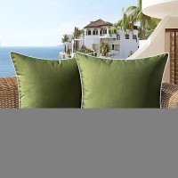 Woaboy Set Of 2 Outdoor Waterproof Pillow Covers 16X16 Inch Moss Green Decorative Farmhouse Throw Pillow Covers Square Solid Col