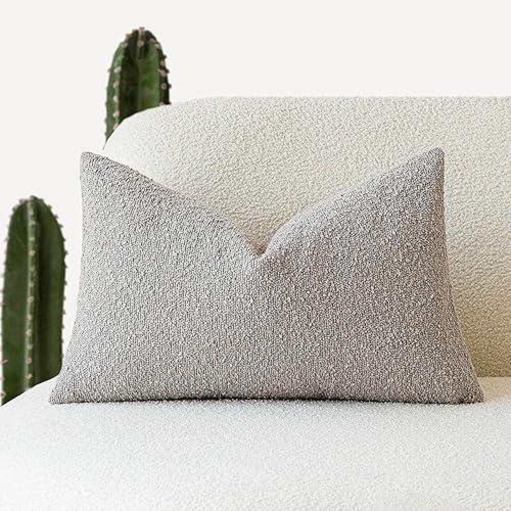 Foindtower Textured Boucle Throw Pillow Covers Accent Solid Lumbar Pillow Cases Cozy Soft Decorative Couch Cushion Case For Chai