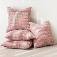 Miulee Pack Of 4 Blush Pink Corduroy Decorative Throw Pillow Covers 18X18 Inch Soft Boho Striped Pillow Covers Modern Farmhouse