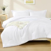 Andency White Comforter Queen - 7 Pieces Bed In A Bag Queen Bedding Comforter Sets  Summer Solid Soft Lightweight Comforter With Fitted Sheets  Flat Sheets  Pillowcases & Shams