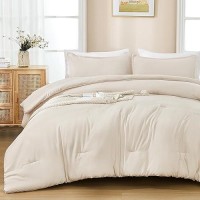 Andency Beige Queen Comforter Set - 7 Pieces Cream Bed In A Bag Queen Bedding Comforter Sets  Summer Solid Soft Lightweight Comforter With Fitted Sheets  Flat Sheets  Pillowcases & Shams