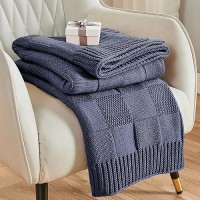 Cozecube Knit Throw Blanket Blue Checkered Throw Blanket For Couch Soft Cozy Warm Knitted Throw Blanket For Bed Sofa Living Room