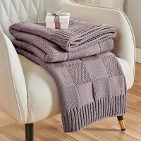 Cozecube Knit Throw Blanket Purple Checkered Throw Blanket For Couch Soft Cozy Warm Knitted Throw Blanket For Bed Sofa Living Ro