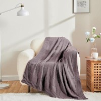 Cozecube Knit Throw Blanket Purple Checkered Throw Blanket For Couch Soft Cozy Warm Knitted Throw Blanket For Bed Sofa Living Ro