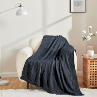 Cozecube Knit Throw Blanket Navy Blue Checkered Throw Blanket For Couch Soft Cozy Warm Knitted Throw Blanket For Bed Sofa Living