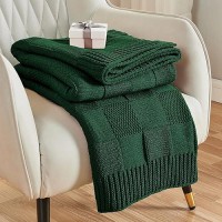 Cozecube Knit Throw Blanket Green Checkered Throw Blanket For Couch Soft Cozy Warm Knitted Throw Blanket For Bed Sofa Living Roo