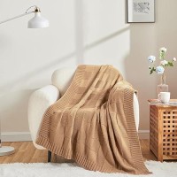 Cozecube Knit Throw Blanket Beige Checkered Throw Blanket For Couch Soft Cozy Warm Knitted Throw Blanket For Bed Sofa Living Roo