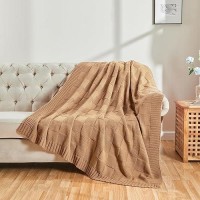 Cozecube Knit Throw Blanket Beige Checkered Throw Blanket For Couch Soft Cozy Warm Knitted Throw Blanket For Bed Sofa Living Roo