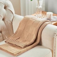 Cozecube Knit Throw Blanket Beige Checkered Throw Blanket For Couch Soft Cozy Warm Knitted Throw Blanket For Bed Sofa Living Roo