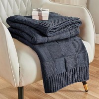 Cozecube Knit Throw Blanket Navy Blue Checkered Throw Blanket For Couch Soft Cozy Warm Knitted Throw Blanket For Bed Sofa Living