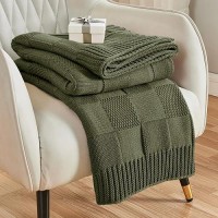 Cozecube Knit Throw Blanket Olive Green Checkered Throw Blanket For Couch Soft Cozy Warm Knitted Throw Blanket For Bed Sofa Livi