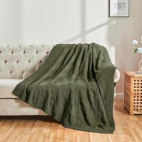 Cozecube Knit Throw Blanket Olive Green Checkered Throw Blanket For Couch Soft Cozy Warm Knitted Throw Blanket For Bed Sofa Livi