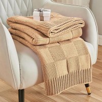 Cozecube Knit Throw Blanket Beige Checkered Throw Blanket For Couch Soft Cozy Warm Knitted Throw Blanket For Bed Sofa Living Roo