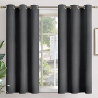 Youngstex Dark Grey Blackout Curtains 40 Inches Length For Short Window Grommet Thermal Insulated Room Darkening Drapes For Sm