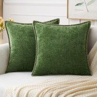 Miulee Pack Of 2 Couch Throw Pillow Covers 20X20 Inch Moss Green Farmhouse Decorative Pillow Covers With Stitched Edge Soft Chen