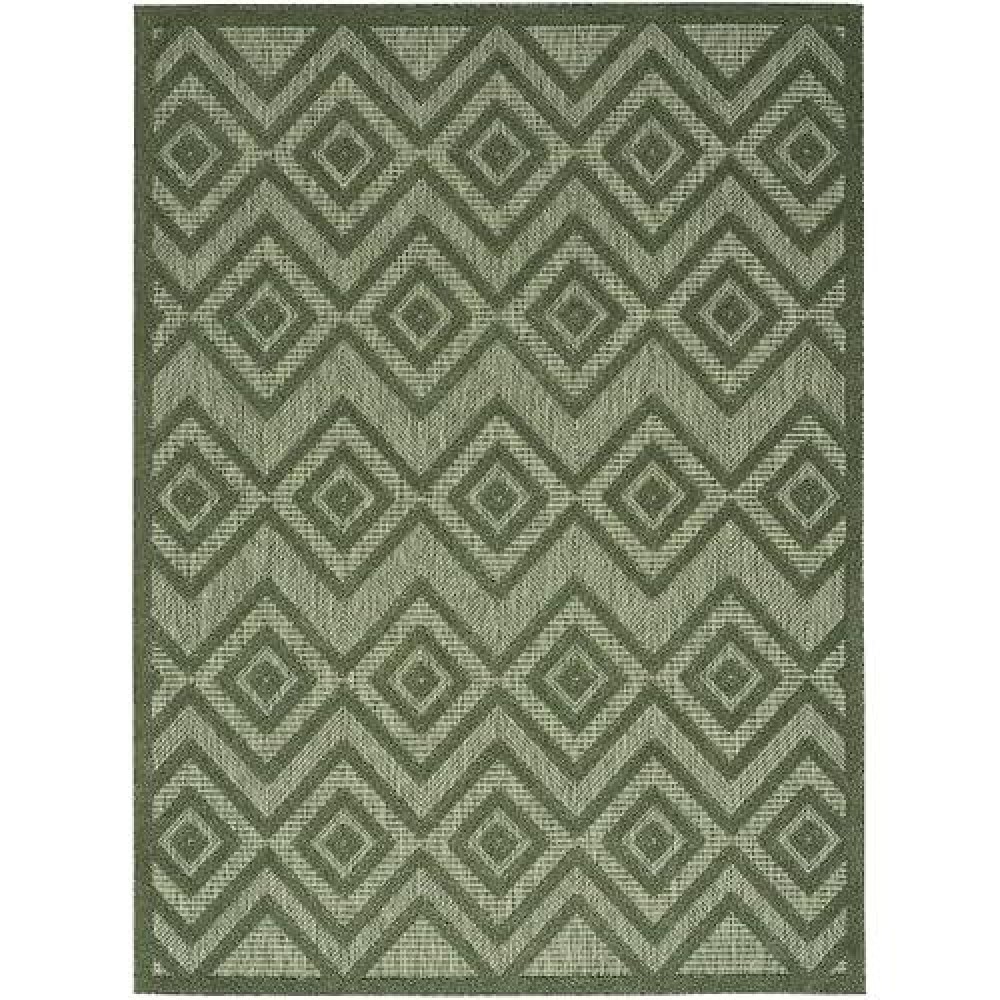 Nourison Versatile Indoor/Outdoor Green 5' X 7' Area Rug  Easy Cleaning  Non Shedding  Bed Room  Living Room  Dining Room  Backyard  Deck  Patio (5X7)