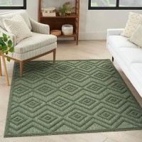 Nourison Versatile Indoor/Outdoor Green 5' X 7' Area Rug  Easy Cleaning  Non Shedding  Bed Room  Living Room  Dining Room  Backyard  Deck  Patio (5X7)