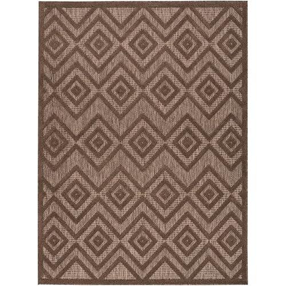 Nourison Versatile Indoor/Outdoor Brown 5' X 7' Area Rug  Easy Cleaning  Non Shedding  Bed Room  Living Room  Dining Room  Backyard  Deck  Patio (5X7)