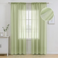 Miulee Sage Green Linen Textured Sheer Curtains For Bedroom Living Room Semi Transparent Farmhouse Window Treatment Drapes With