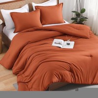 Andency Queen Comforter Set Burnt Orange 3 Pieces Terracotta Solid Fluffy Lightweight Bedding Sets Boho Soft Microfiber All Se