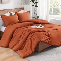 Andency King Size Comforter Set Burnt Orange 3 Pieces Terracotta Boho Solid Bedding Sets Vintage Soft Lightweight Microfiber A