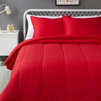 Amazon Basics 3 Piece Microfiber Kids Comforter And Pillow Sham Set Fullqueen Red Solid