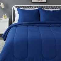 Amazon Basics 3 Piece Microfiber Kids Comforter And Pillow Sham Set Fullqueen Navy Solid