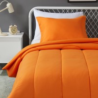 Amazon Basics 2 Piece Microfiber Kids Comforter And Pillow Sham Set Twin Bright Orange Solid