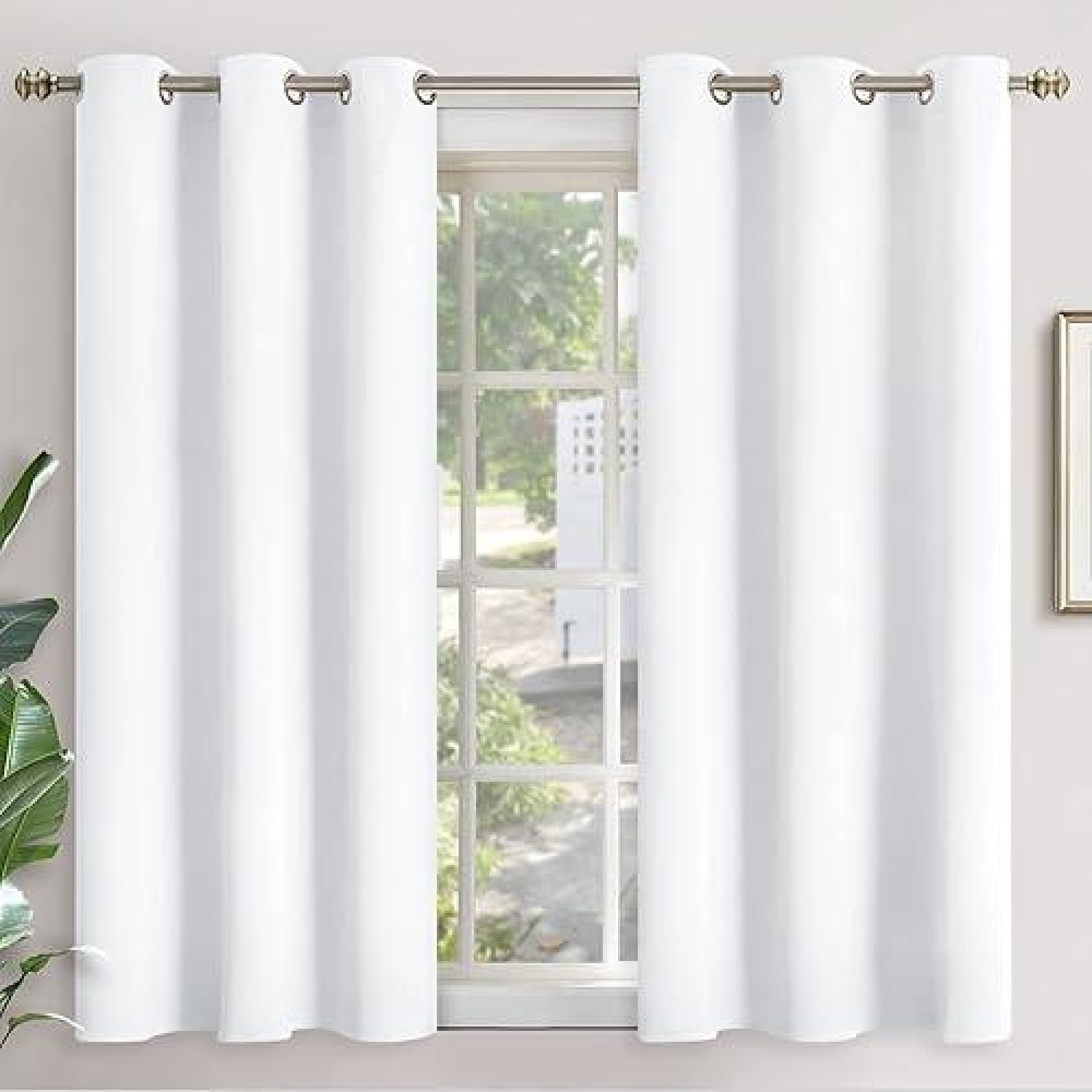 Youngstex Short White Curtains 48 Inches Length Grommet Top Small Window Curtain Drapes For Kitchen Bathroom Cafe Office Bedro