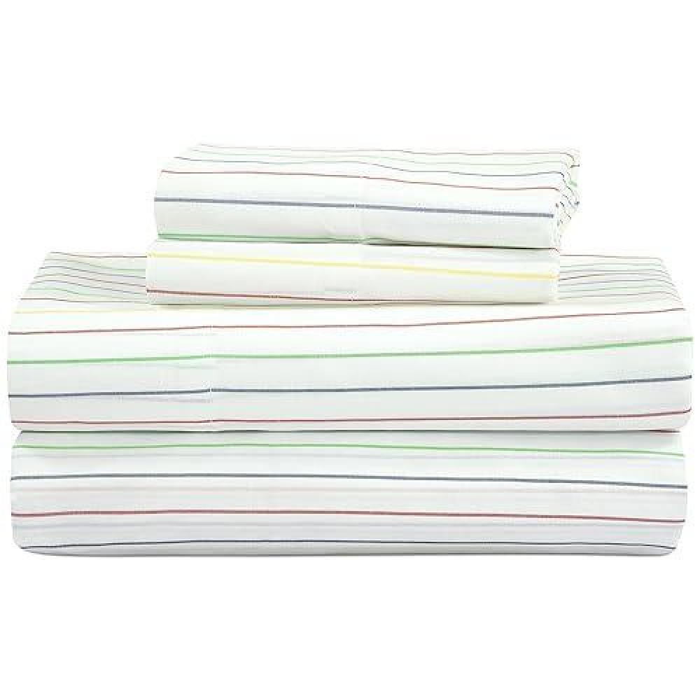 Royale Linens 300 Thread Count 100 Long Staple Combed Cotton Multicolor Stripe Sheet Set 4 Piece King Bed 1 Fitted Sheet 1