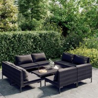 vidaXL 9 Piece Patio Lounge Set Poly Rattan Garden Furniture Set with Cushions PowderCoated Steel Frame WaterResistant Da