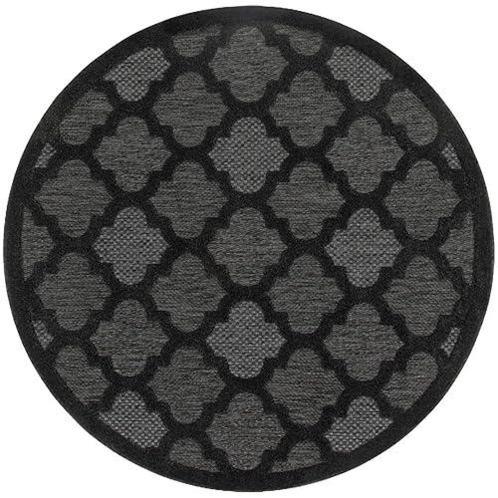 Nourison Easy Care Indoor/Outdoor Charcoal Black 4' X Round Area Rug  Easy Cleaning  Non Shedding  Bed Room  Living Room  Dining Room  Backyard  Deck  Patio (4 Round)