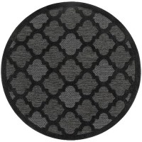 Nourison Easy Care Indoor/Outdoor Charcoal Black 4' X Round Area Rug  Easy Cleaning  Non Shedding  Bed Room  Living Room  Dining Room  Backyard  Deck  Patio (4 Round)